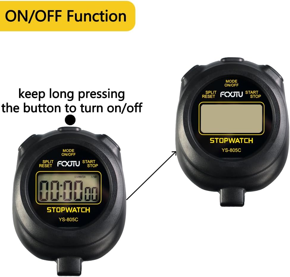 FCXJTU Simple Stopwatch Timer, Single Lap Stopwatch Countdown Timer, No Hourly Beep, On/Off, AAA Battery(Included), Large Display, Easy to Use, Ideal for Kids Coaches Yellow