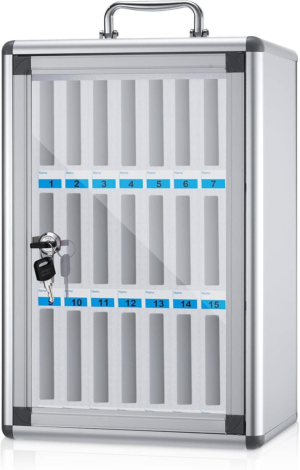 Amylove 24 Slots Cell Phone Locker Cabinet Aluminum Alloy Pocket Chart Storage Locker Box Cabinet Wall-Mounted Cell Phones Storage Box with Handle for Office Classroom Gym (White)