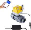 Smart electric valve 3/4 inch PVC joint ball valve Tuya APP smart wifi water shut-off valve DC24V AC110V-230V power adapter and power-off return setting. Timing water valve DN20MM
