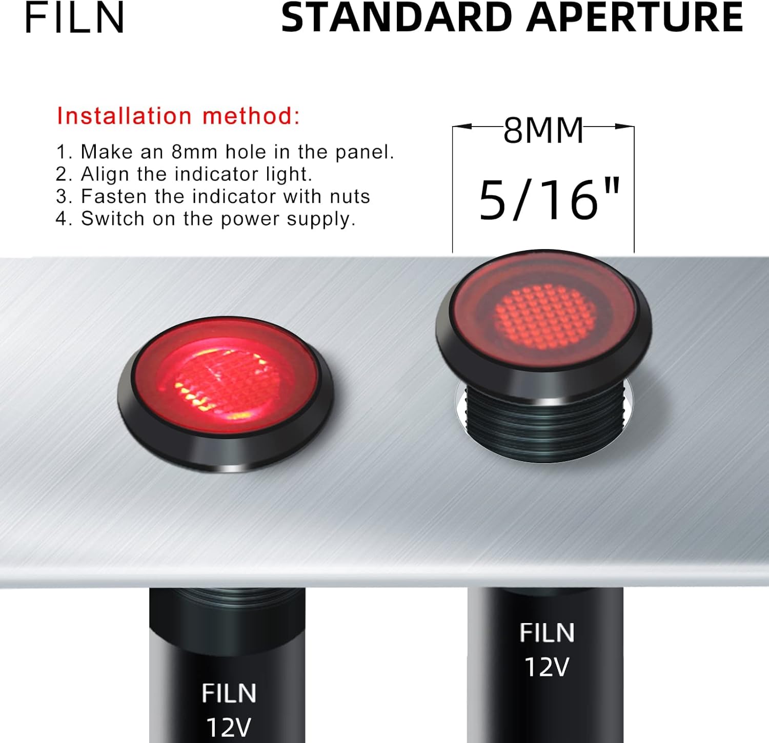 5 Pcs 8MM (5/16 ") Indicator Light LED 12V 24V Dual Color Indicator Llight Pilot Metal Light Black Anodized Waterproof ip67 Signal Lamp (12V-24V Red Green Dual Color)