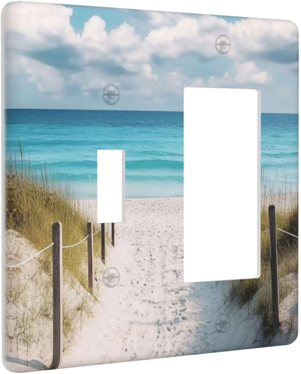Decorative Outlet Covers Coastal Beach Ocean Seaside View 2 Gang Light Switch Cover Plate Single Toggle 1 Rocker Wall Plates for Electrical Outlets Switch Plate Covers for Bedroom Home Decor