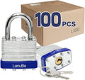 LanuBe Lock Laminated keyed Padlock (1-9/16", 40mm), keyed Alike Locks, Normal Shackle,Marked Blue Plastic Hoop, Pack of 100