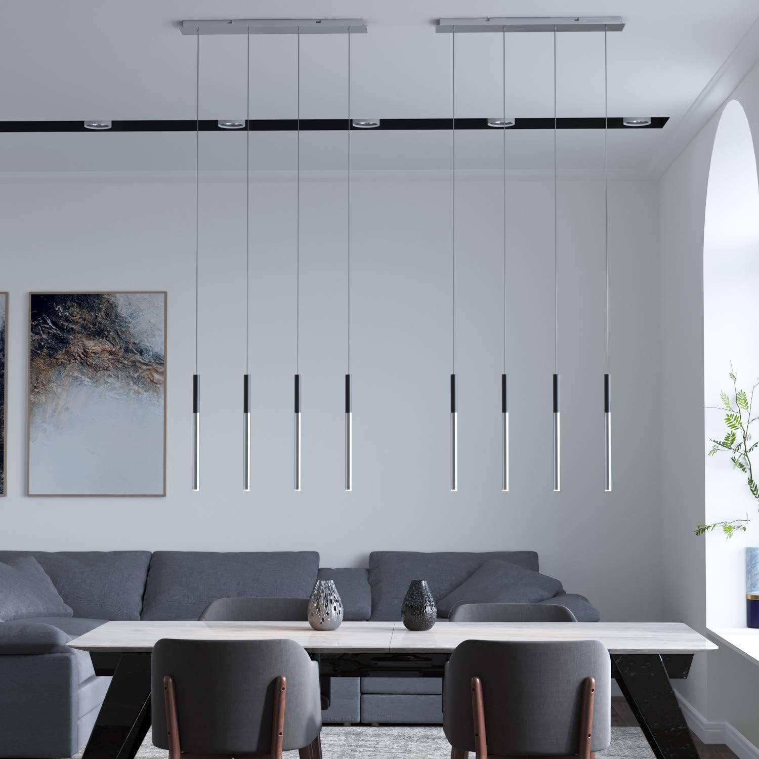 ALTAIR 4 Mini Pendant Lighting Black-Nickel - LED Hanging Light Fixture for Kitchen Island, Bar, Foyer - Cluster Pendants - Dimmable, Adjustable Wire, Lamp Bulb Included