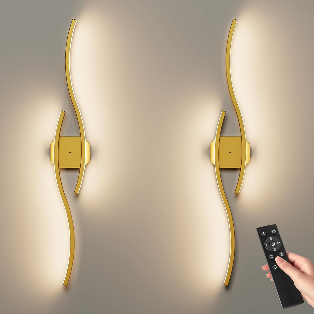 hunhun Battery Operated Wall Sconces Set of Two, Wireless Wall Sconce with Remote Control, Gold Rechargeable Sconces 3000K-6500K, RGB Dimmable Wall Lights for Living Room, Hallway, Bedroom