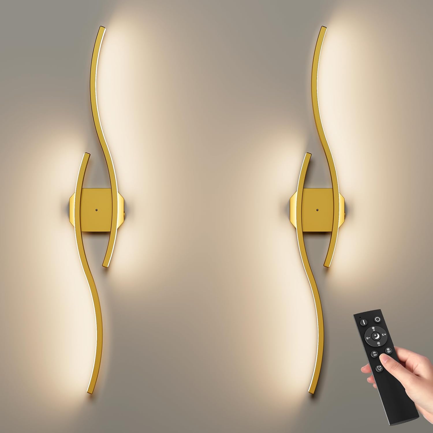 hunhun Battery Operated Wall Sconces Set of Two, Wireless Wall Sconce with Remote Control, Gold Rechargeable Sconces 3000K-6500K, RGB Dimmable Wall Lights for Living Room, Hallway, Bedroom