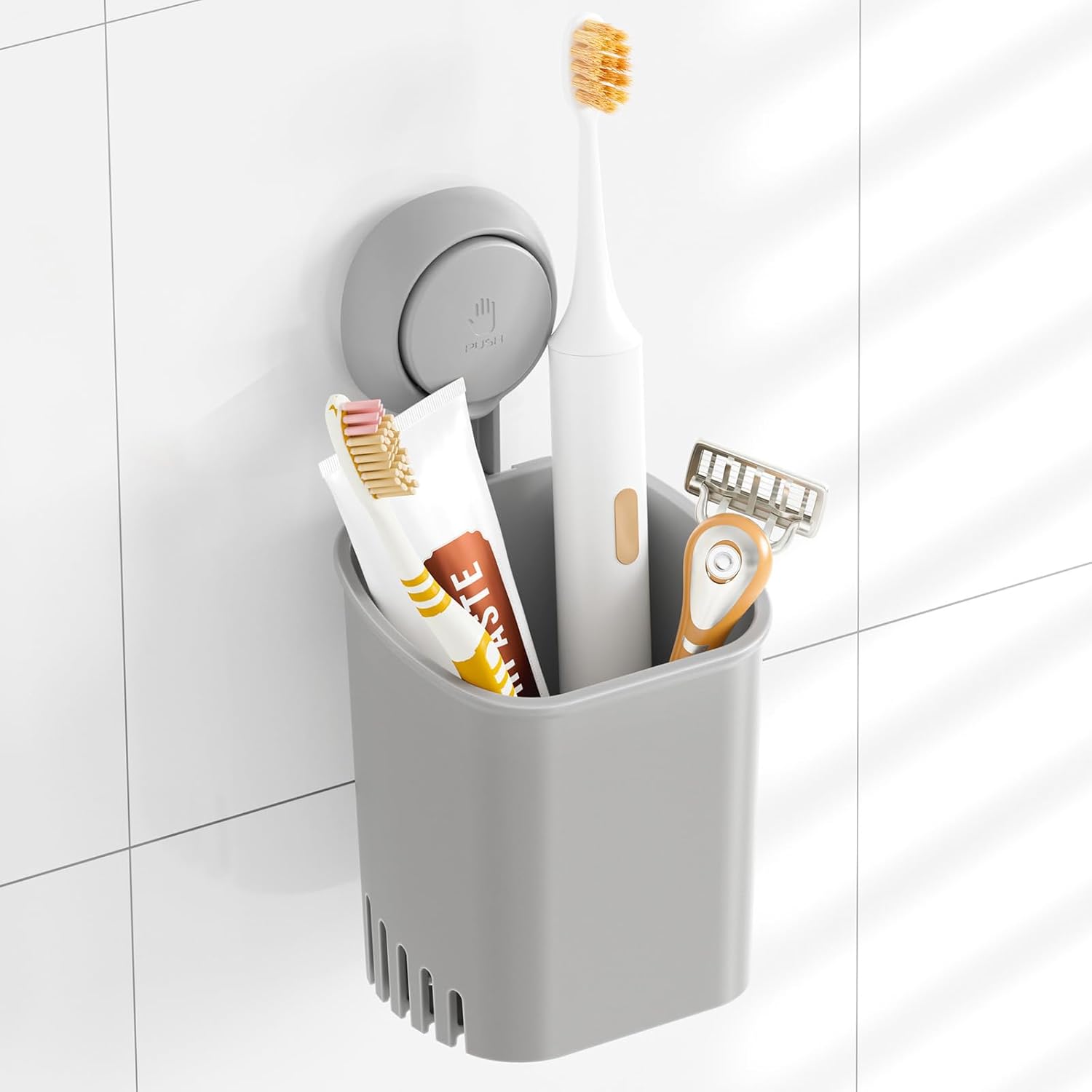 TAILI Suction Toothbrush Holder, Powerful Toothpaste Toothbrush Suction Cup, Self-draining Shower Razor Holder, Shower Toothbrush Holder for Wall, Kitchen Tableware Holder, Gray