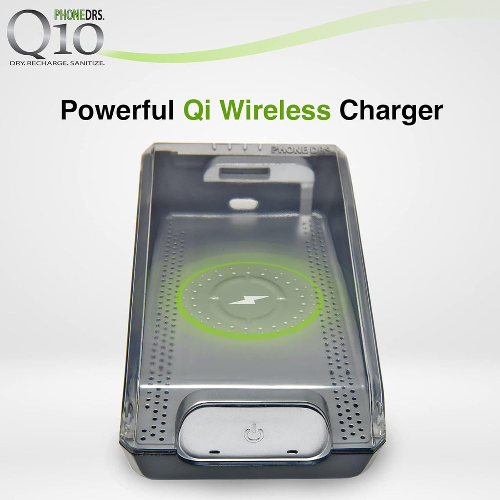 Q10 UV-C Cell Phone Sanitizer with Dryer and Qi Wireless Charging | Cleans, Dries and Charges All Phones