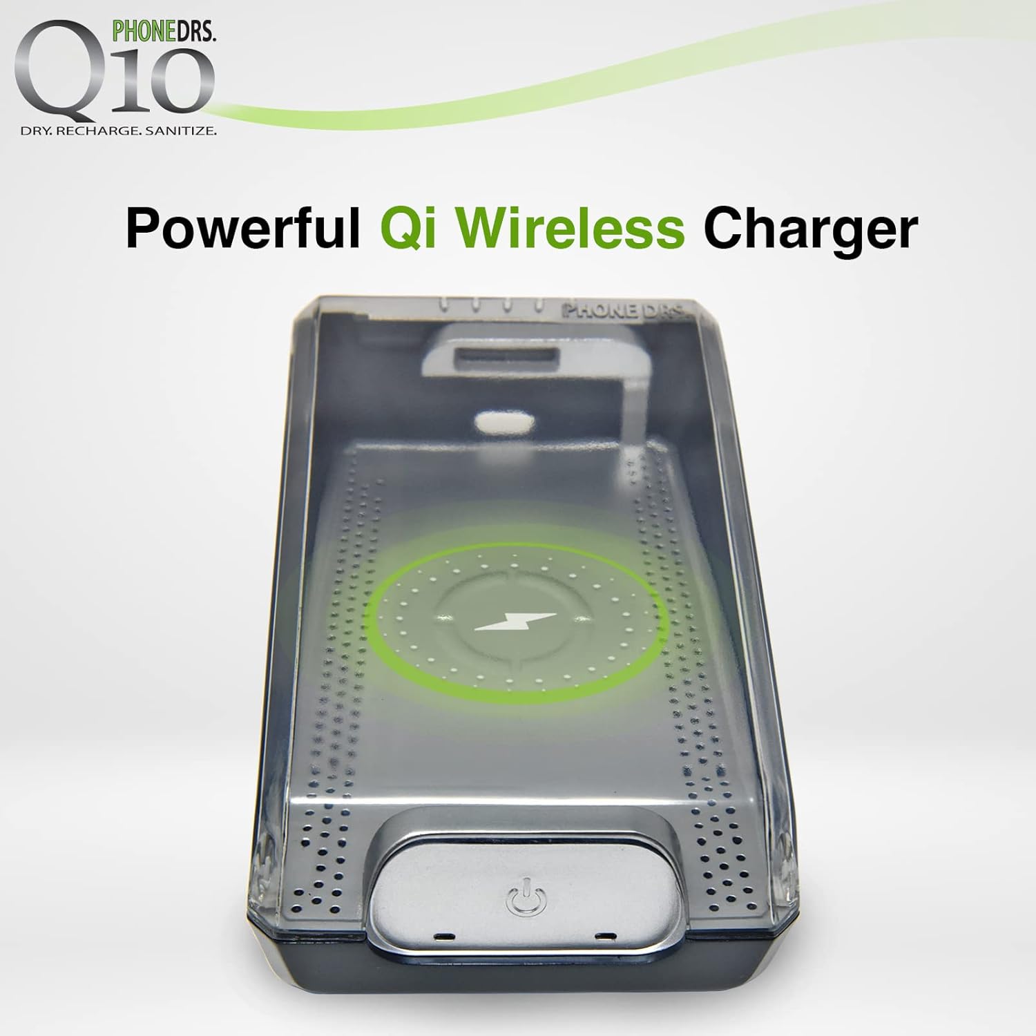 Q10 UV-C Cell Phone Sanitizer with Dryer and Qi Wireless Charging | Cleans, Dries and Charges All Phones
