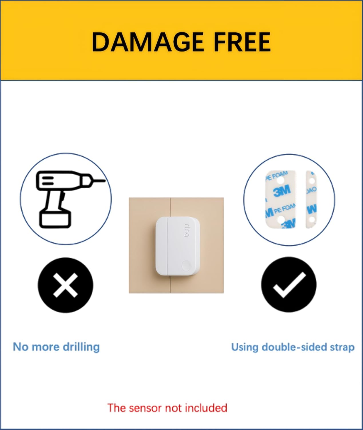 Adhesive Replacement Strips for Ring Contact Sensor 2nd Gen - Pre-Cut Double-Sided Tape 12-Pack (12Sensor&12Magnet Pads), No Cutting Needed, Secure Mounting for Door/Window Alarm Systems (12 Pack)