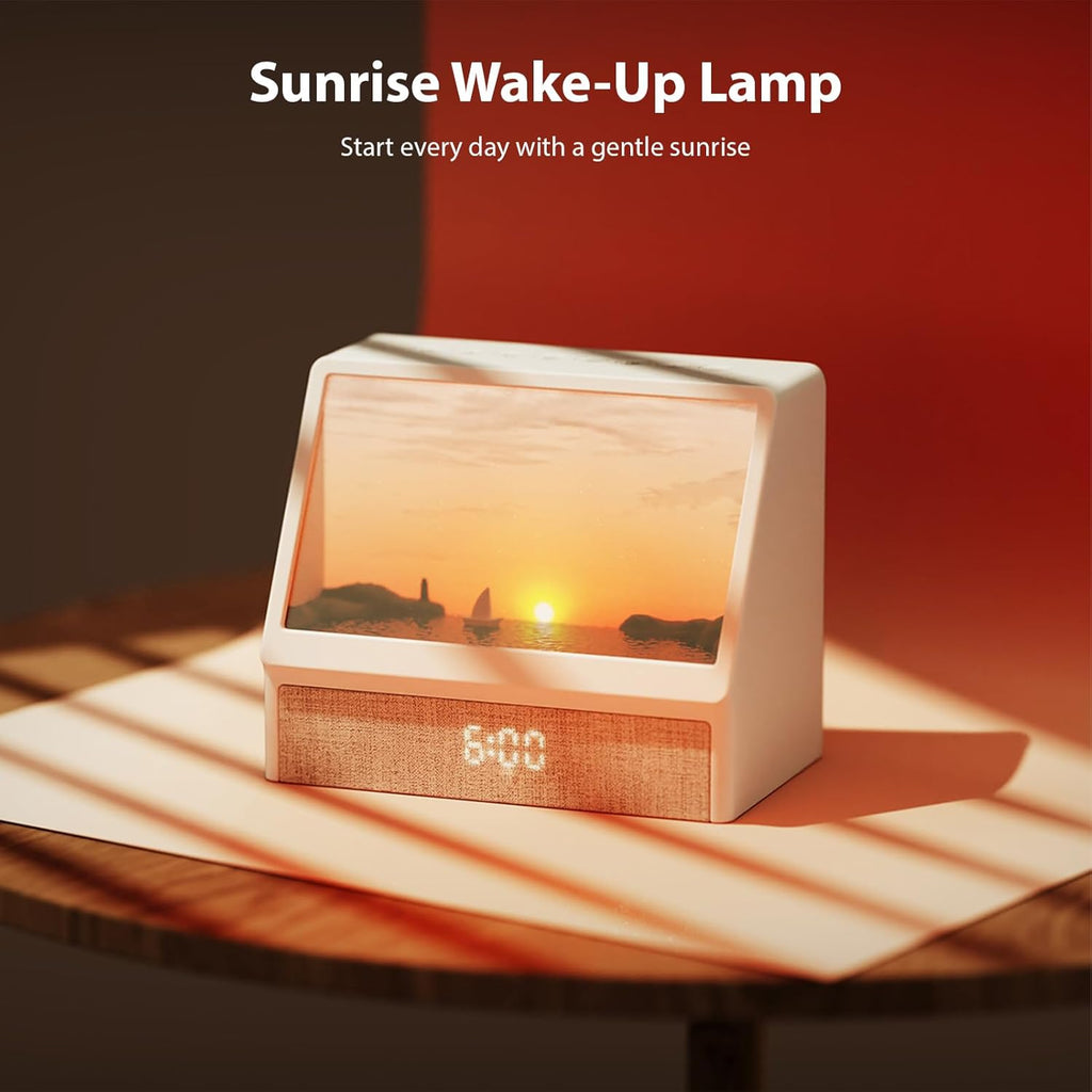 Sunrise Alarm Clock with Wireless Speaker Sleep Sounds, Smart Wake Up Light for Natural Sunrise Sunset Simulation, Bedside Lamp with White Noise for Better Sleep, Ideal Gift