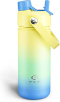 ENCOOL Insulated Water Bottle with Straw Stainless Steel Water Bottle, Leak-Proof, BPA-Free, Double Wall Vacuum Keeps Cold for 24 Hours for Sports, Travel, School (18 oz, Soft Lagoon)