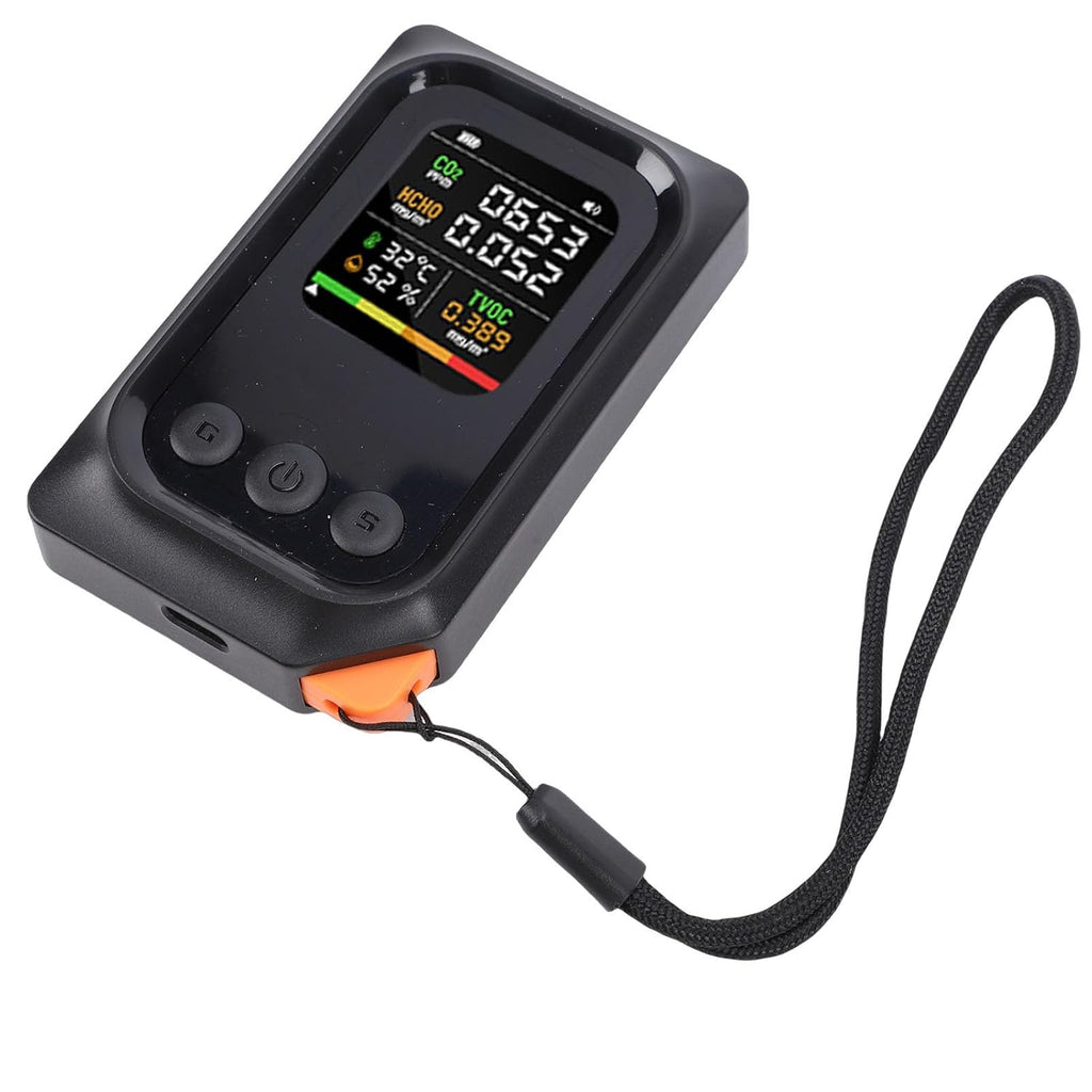 5 in 1 Air Quality Detector, CO2 TVOC HCHO Temp Humid Monitor Rechargeable Battery Voice Alert for Home Office Travel