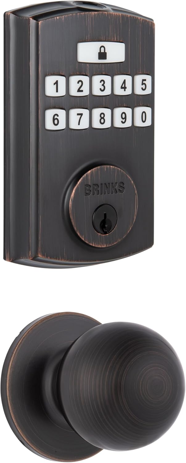 BRINKS Security Door Locks, High-Security Keyless Entry, Smart Electronic Door Lock with Deadbolt, Up to 50 Codes, Automatic Locking (Deadbolt & Passage Knob, Tuscan Bronze)