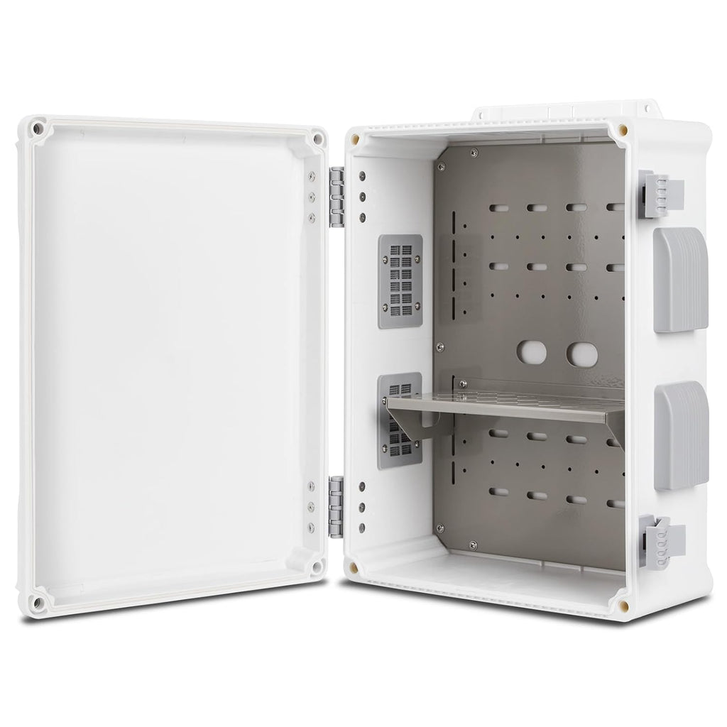 Outdoor Electrical Junction Box, ABS Water Resistant Enclosure with Internal Mounting Panel & Hinged Cover (15" H x 11" L x 6" W)