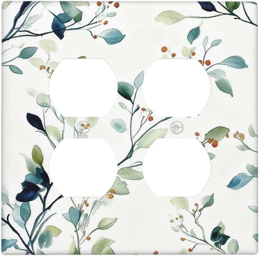 Decorative Outlet Covers Rustic Eucalyptus Leaf Geen Sage Leaves 2 Gang Light Switch Cover Plate Double Duplex Wall Plates for Electrical Outlets Switch Plate Covers for Bedroom Home Decor