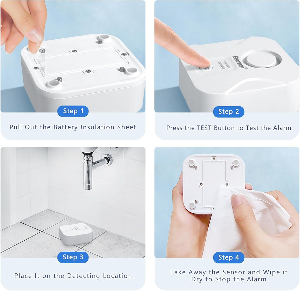 Geevon 2 Pack Water Leak Detectors for Home, 100dB Loud Water Alarm Sensor Leak Detection with Drip Alert for Basements, Laundry Rooms, Kitchen, IP56 Waterproof(Battery Included)