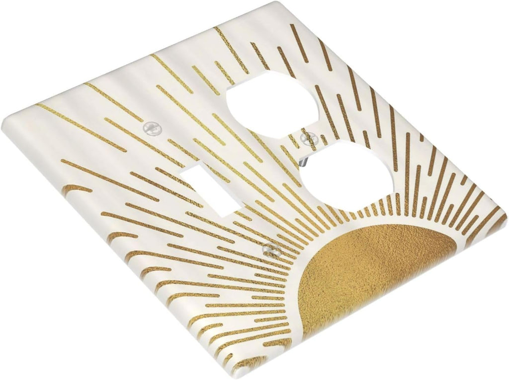 Decorative Outlet Covers Boho Mid Century Gold Sun Sunbeams 2 Gang Light Switch Cover Plate Single Toggle Duplex Wall Plates for Electrical Outlets Switch Plate Covers for Bedroom Decor