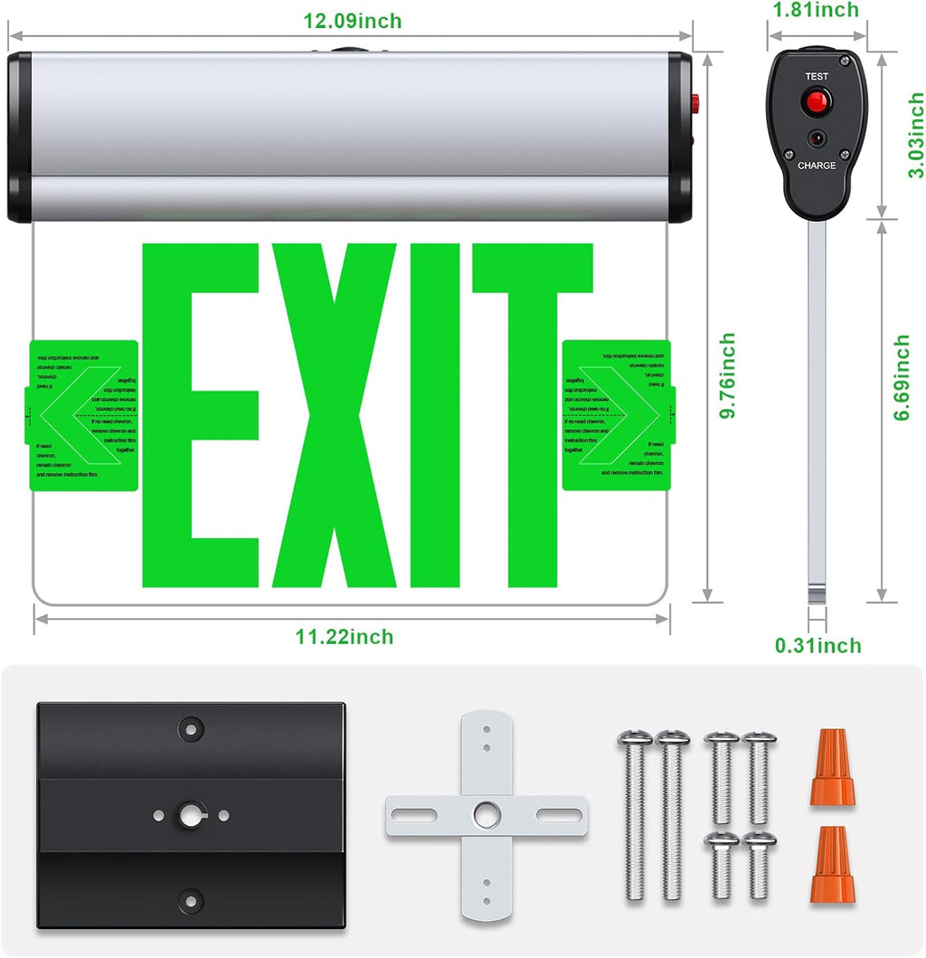 Led Edge-Lit Exit Sign ,Brushed Aluminum Housing Single-Sided Clear Rotating Acrylic Panel,Hardwired Emergency Exit Signs with Battery Backup, 120V-347VAC,Green Led Emergency Exit Light for Business , UL Listed,Top/Side/Wall Mount(4 Pack)