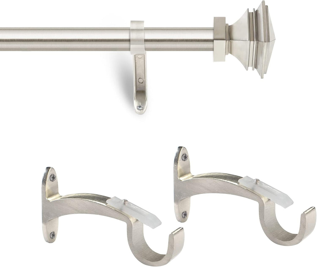 Deco Window 2 Pcs 36"-66" Extendable Curtain Rod for Door & Windows Adjustable Iron Telescopic Drapery Bar with Stacked Square Finials (1" Diameter, Satin Silver)