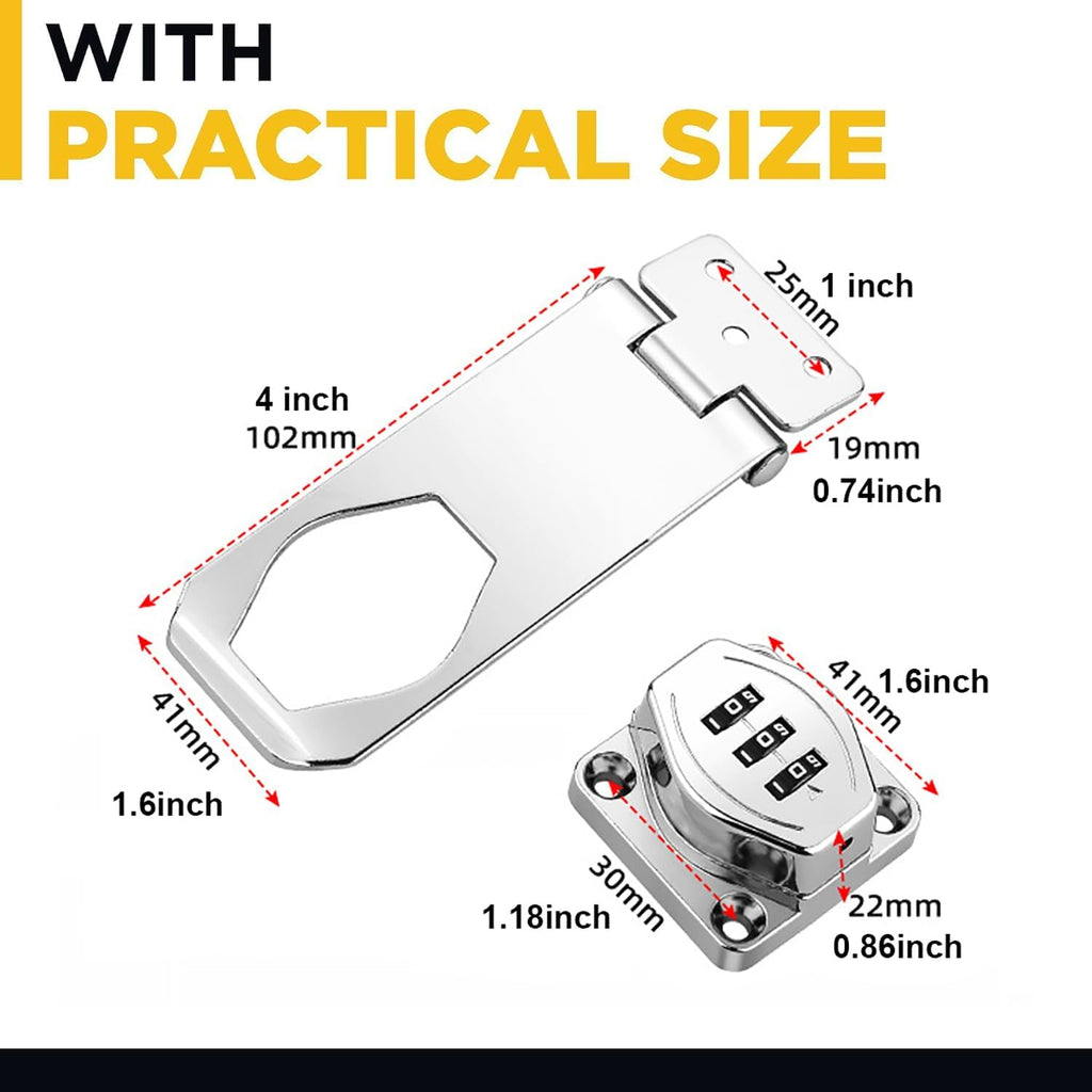 Keyless Combination Lock, 2 Pack Door Security Slide Latch Lock, Silver Password Rotary Hasp Locks for Small Doors, Cabinets, Barn Door, Bathroom, Outdoor, Garage, Garden