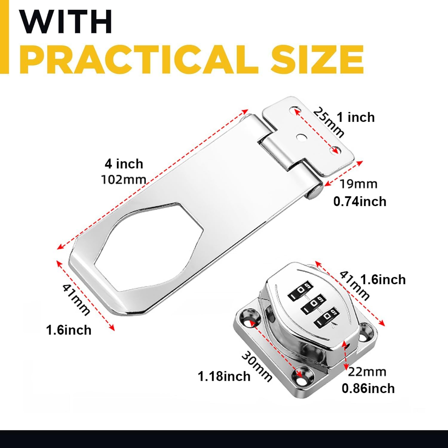 Keyless Combination Lock, 2 Pack Door Security Slide Latch Lock, Silver Password Rotary Hasp Locks for Small Doors, Cabinets, Barn Door, Bathroom, Outdoor, Garage, Garden