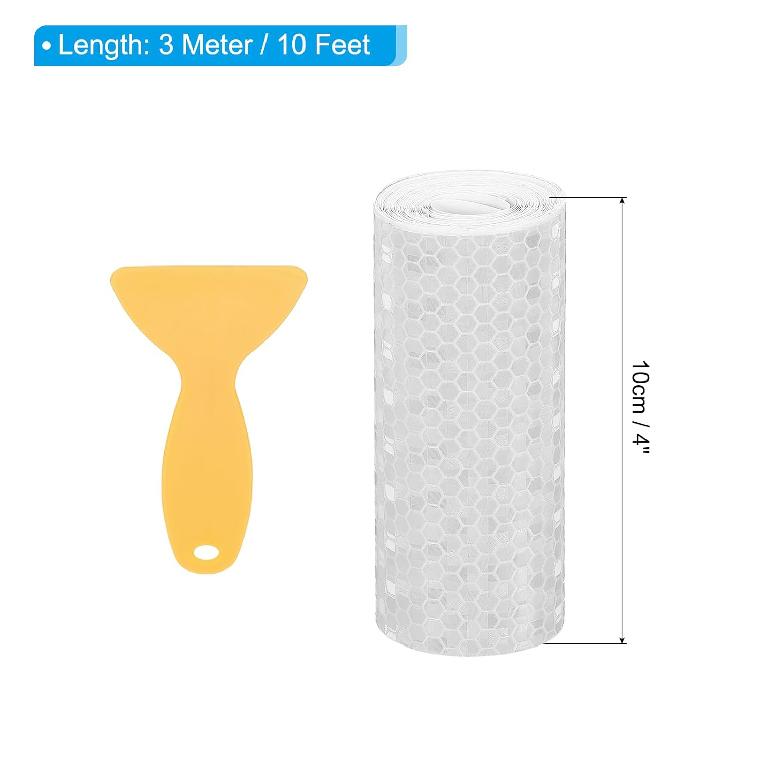 PATIKIL 4 Inch x 10 ft Reflective Tape, 1 Roll Waterproof Self Adhesive High Visibility Caution Warning Safety Tape Reflector with Scraper for Trucks Trailers Cars, White