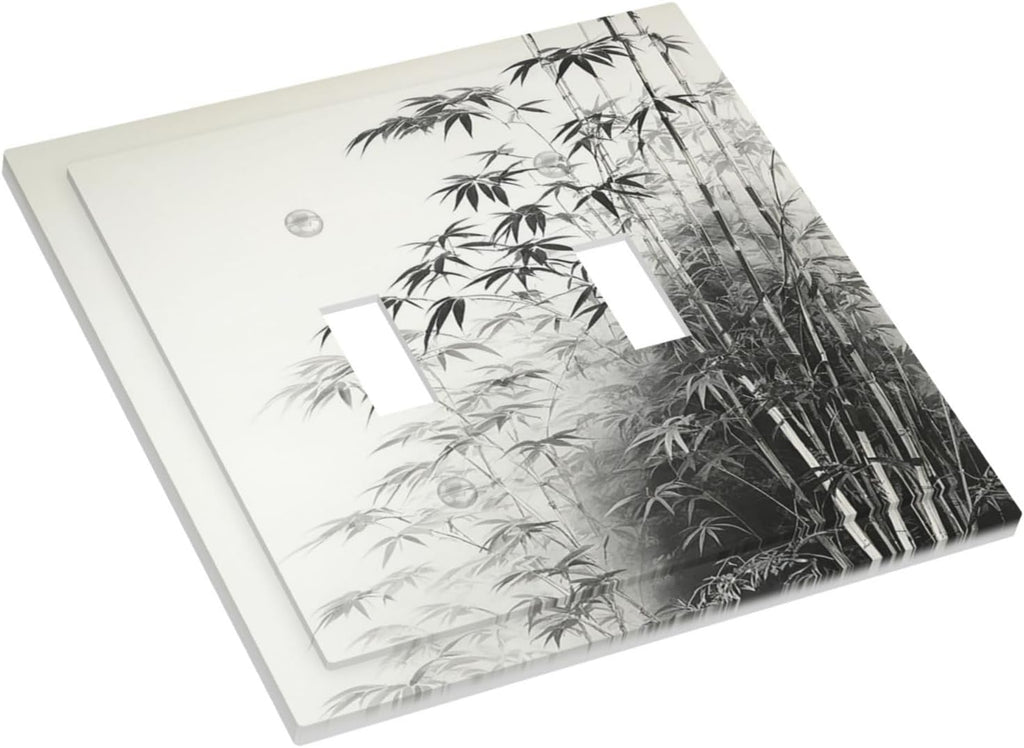 Watercolor Vintage Ink Bamboo Forest 2 Gang Double Toggle Light Switch Cover Decorative Switchplate Electrical Wall Plates Faceplate for Bathroom Bedroom Decor 4.9 X 5 IN