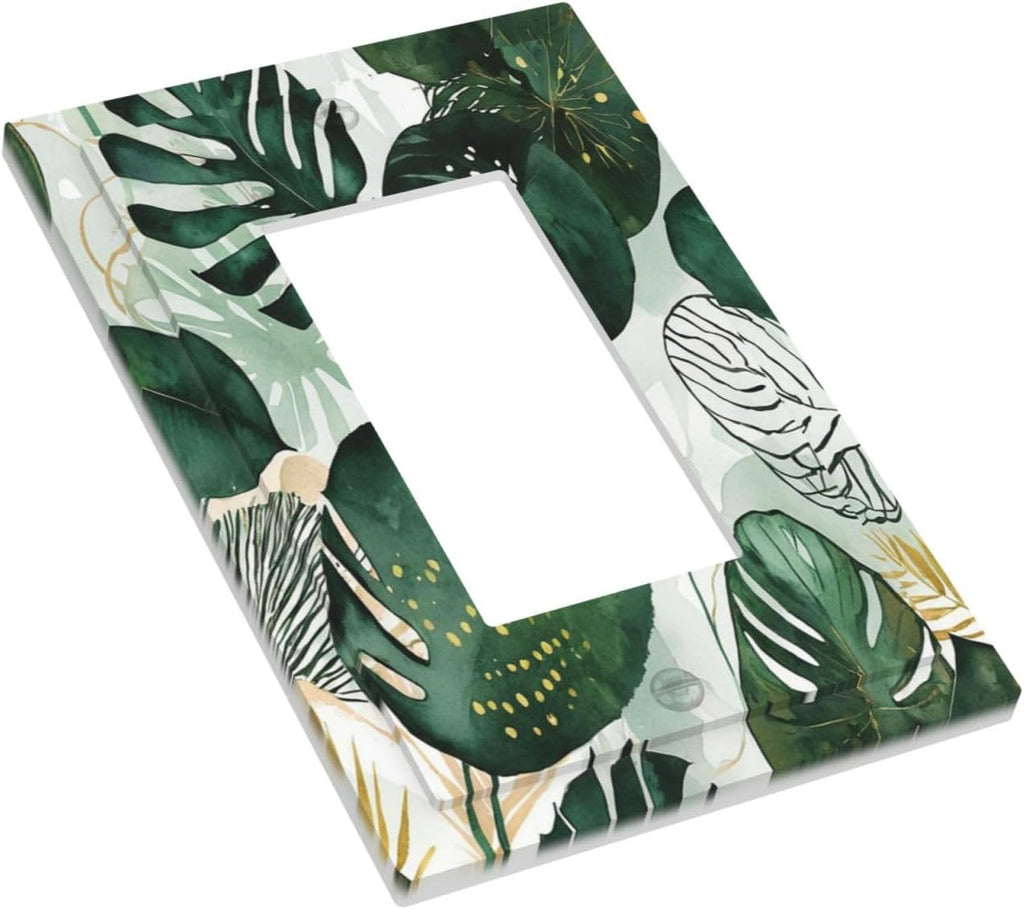 Decorative Outlet Covers Boho Tropical Leaves 1 Gang Single Rocker Light Switch Cover Plate Wall Plates GFCI Faceplate for Bedroom Bathroom Decor