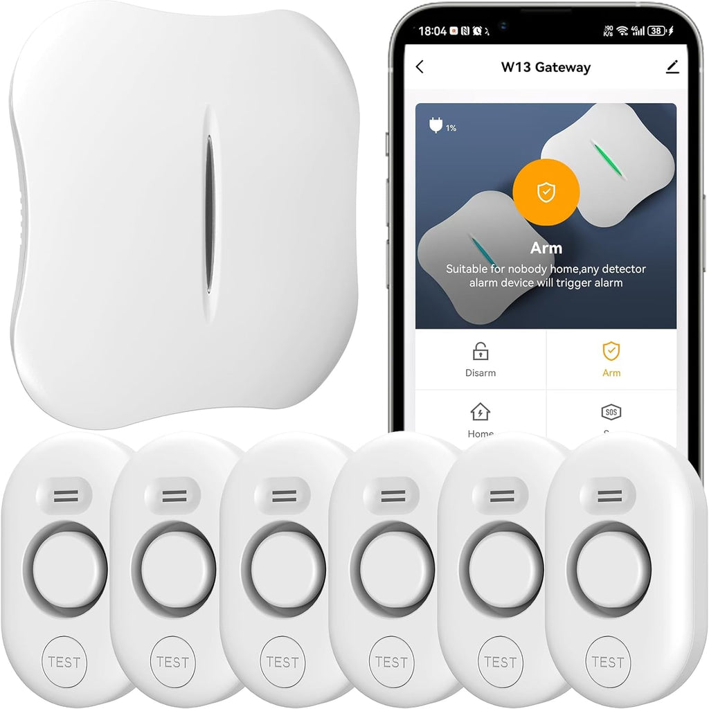 WiFi Water Leak Detector for Home with App Notification, 1 2.4Ghz Gateway + 6 WD61 Sensor, 120dB Water Flood/Drip Alarm for Basement/Kitchen/Bathroom/Toilet/Laundry Room,Sink/Pipe/Faucet Leakage Alert
