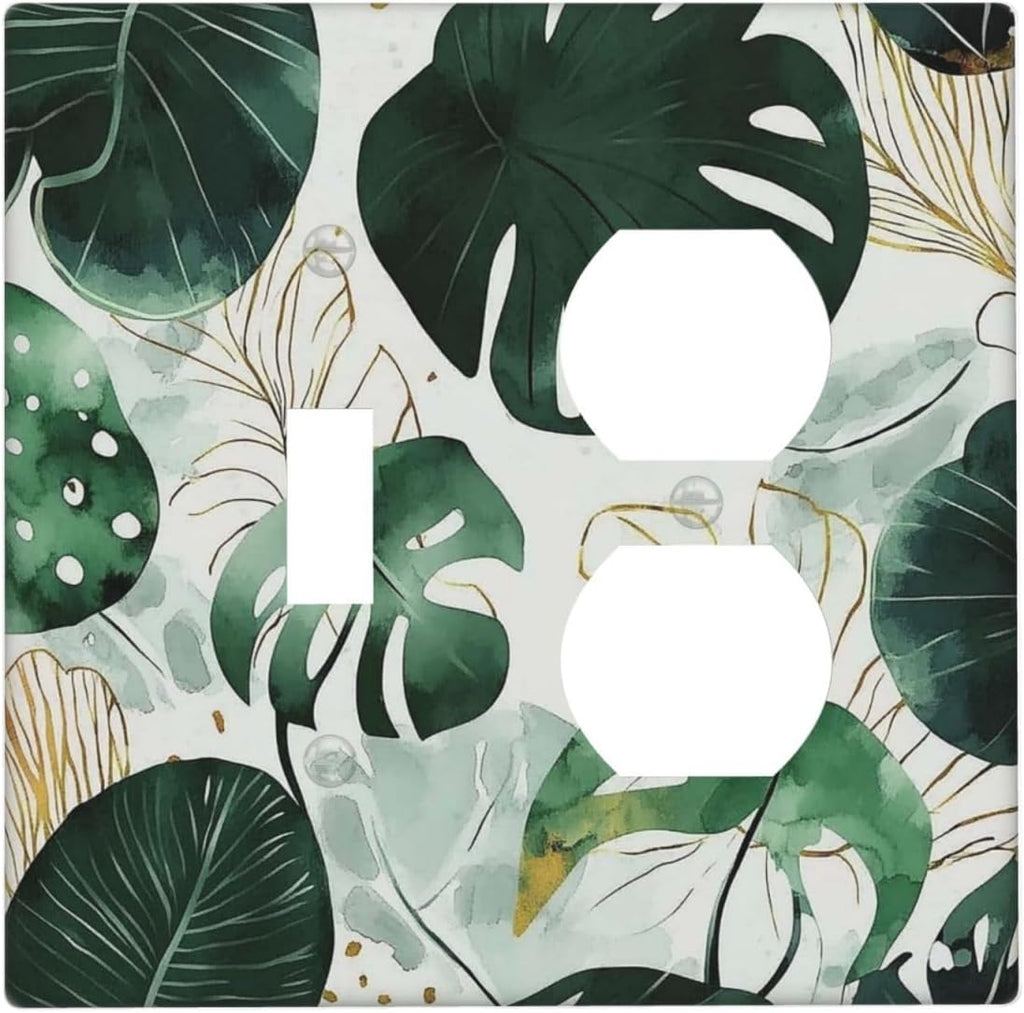 Boho Tropical Green Leaf Watercolor Banana Leaves Wallplates 1 Toggle 1 Duplex Switch Plate Electrical Gfci Faceplate Decorative Light Switch Covers For Bed Room Living Room Decor
