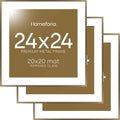 Homeforia 24x24 Picture Frame Bronze, High End Metal 24 x 24 Large Square Poster Frames with Mat 20 by 20 inch Photo, 24by24 Thin Brass Frames Matted to 20x20 Print, Tempered Glass, Wall Kit, Set of 3