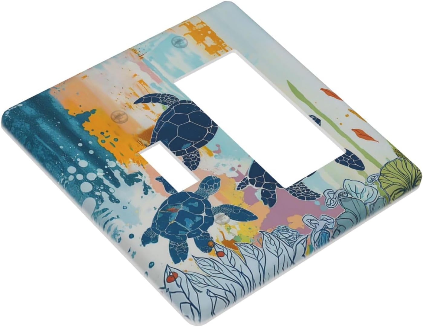 Outlet Covers Colorful Ocean Sea Turtle Marine Life 1 Toggle 1 Rocker Combination Decorative Wall Plate Electrical Switch Plates Light Switch Cover Plate for Kids room Bedroom Decor