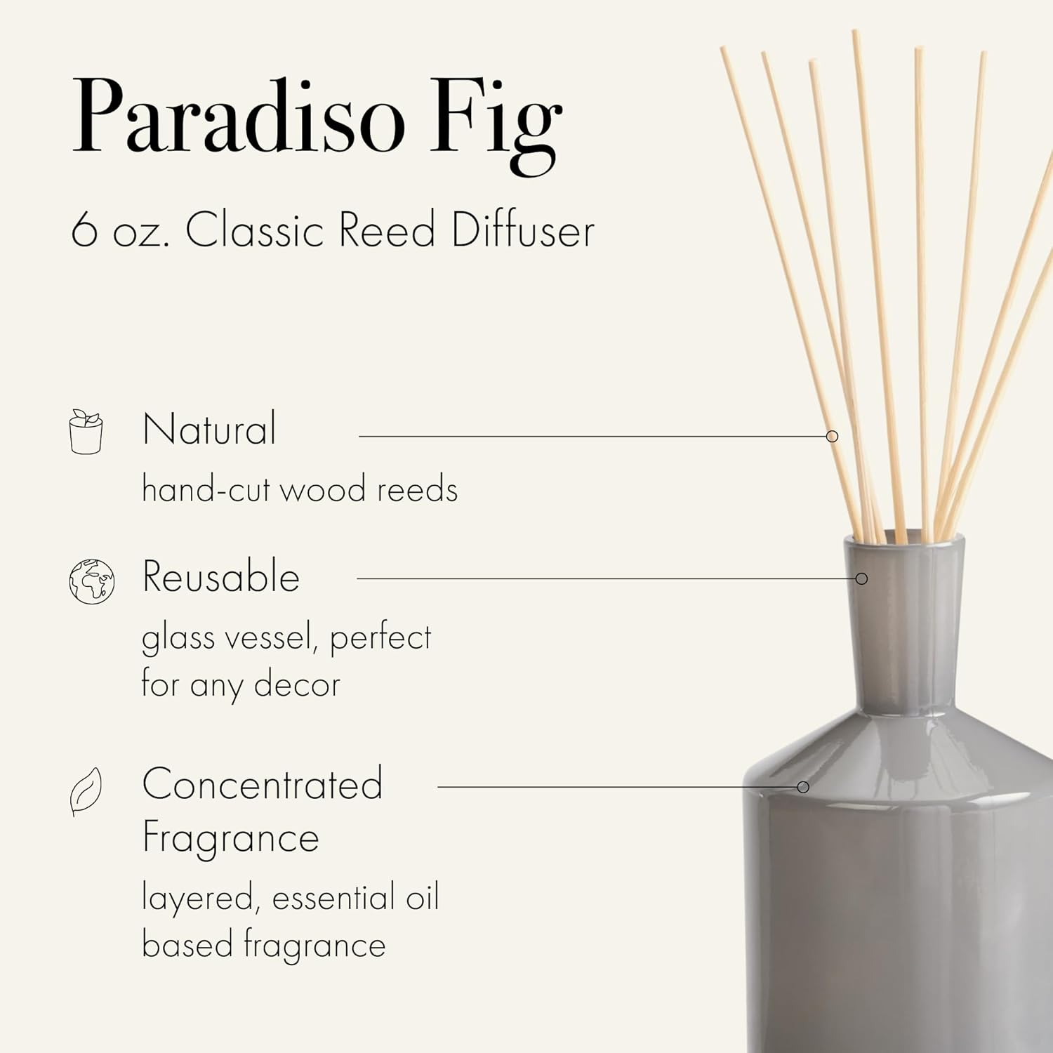 LAFCO New York Classic Reed Diffuser, Paradiso Fig - 6 oz - Up to 3 Months Fragrance Life - Reusable Glass Vessel - Natural Wood Reeds - Made in The USA