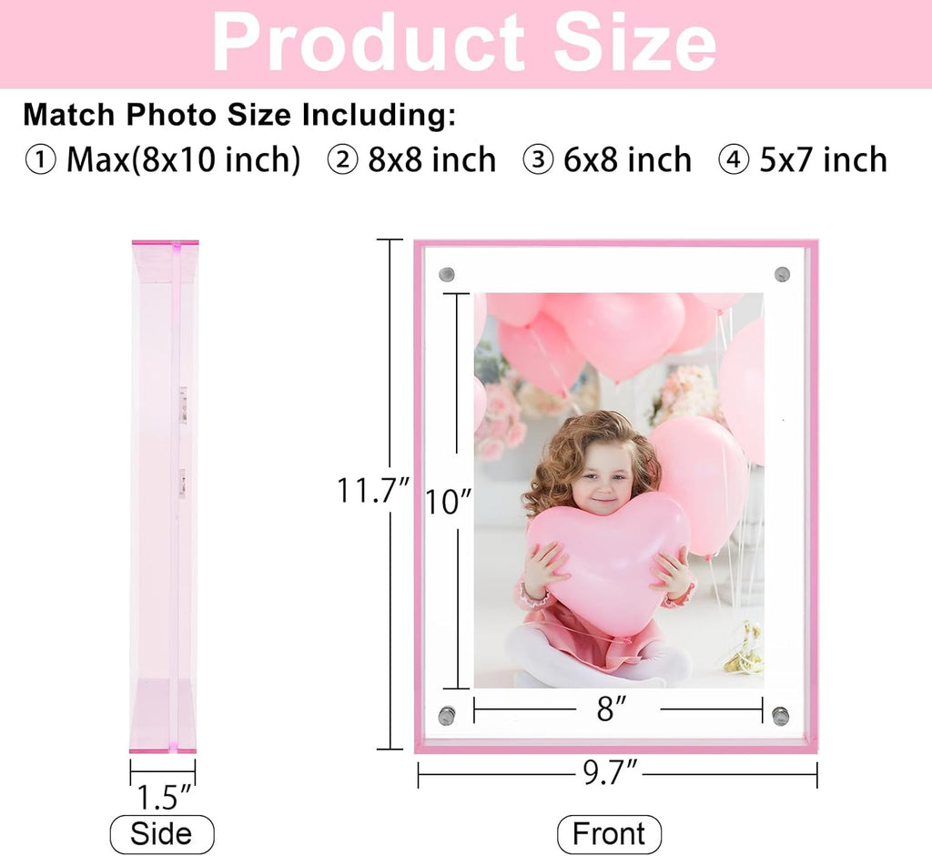 8x10 Picture Frames, Stunning Color Acrylic Photo Frame, Wall & Tabletop Display Frames, Modern Floating Style for Home Office Decoration, Pink (1 Pack)