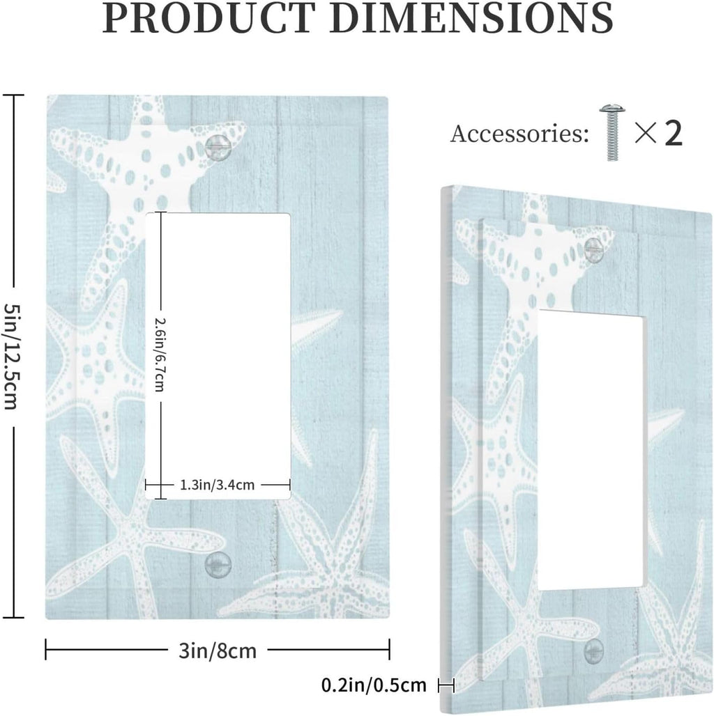 Beach Starfish Vintage Wood Rustic Country Ocean Decorative Outlet Covers 1 Gang Single Rocker Light Switch Cover Plate Wall Plates GFCI Faceplate for Farmhouse Kids Room Decor