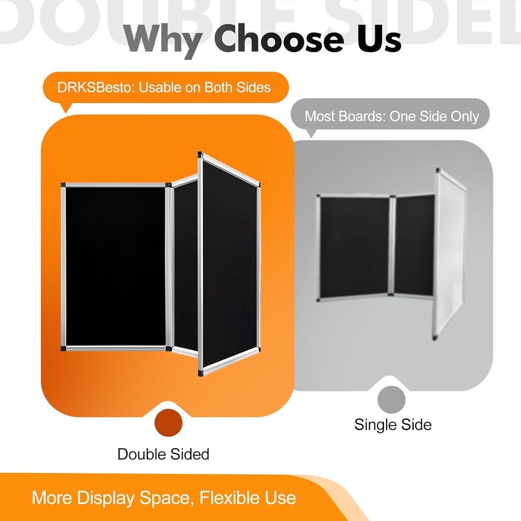3+1 Panel Double-Sided Black Trifold Display Board with Storage Bag, 72 x 35.4 in Folding Tabletop Trifold Poster Board for School Projects, Vendor Events, Science Fairs