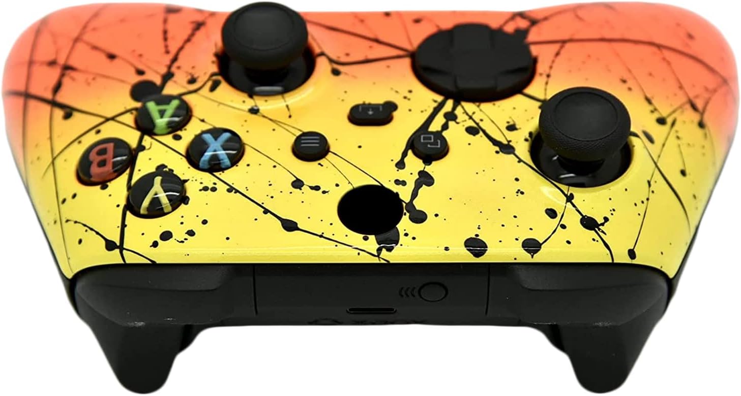 Hand Airbrushed Fade Custom Controller Compatible with Xbox Series X/S & Xbox One (Series X/S Orange & Yellow)