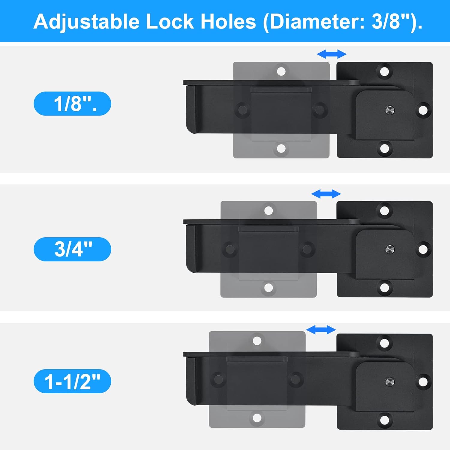 7.5" Flip Gate Latch Lock with Padlock Hole 3Pack, 4mm Heavy Duty Aluminum Alloy Adjustable Door Latch for Sliding Swing Open Door, Outdoor Gate, Wooden Fence, Barn Door, Shed, Garage, Yard