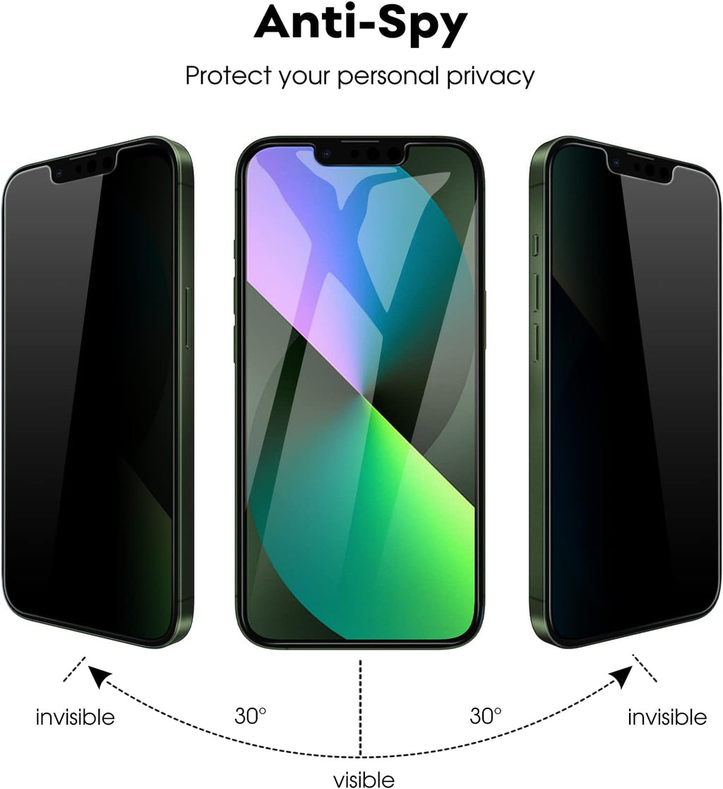 JETech Privacy Screen Protector for iPhone 13 mini 5.4-Inch with Camera Lens Protector, Anti-Spy Tempered Glass Film, Easy Installation Tool, 2-Pack Each