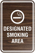 Signs ByLITA Portrait Round Designated Smoking Area Sign with Adhesive Tape, Mounts On Any Surface, Weather Resistant, Indoor/Outdoor Use (Walnut) - Large