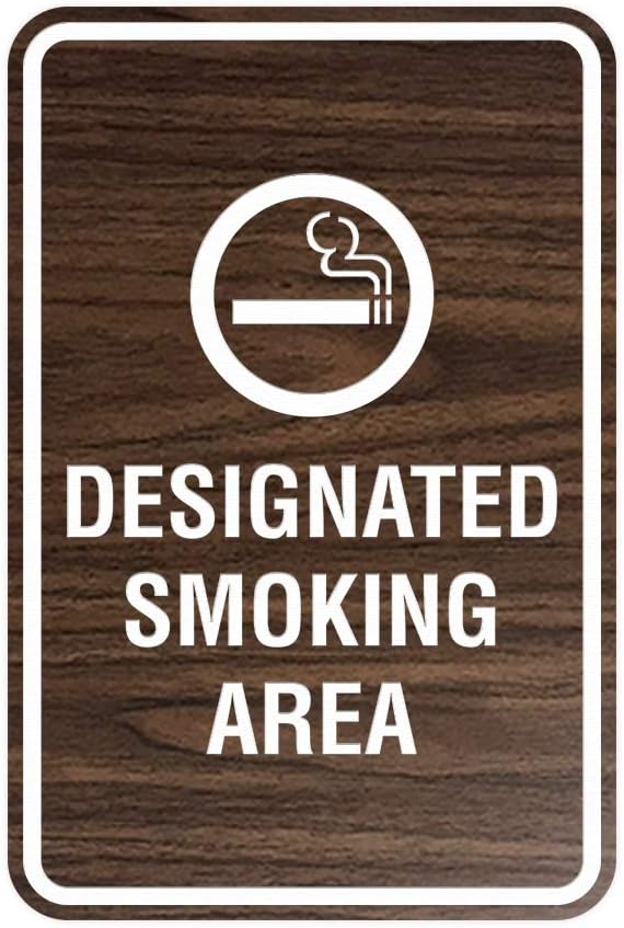 Signs ByLITA Portrait Round Designated Smoking Area Sign with Adhesive Tape, Mounts On Any Surface, Weather Resistant, Indoor/Outdoor Use (Walnut) - Medium 2 Pack