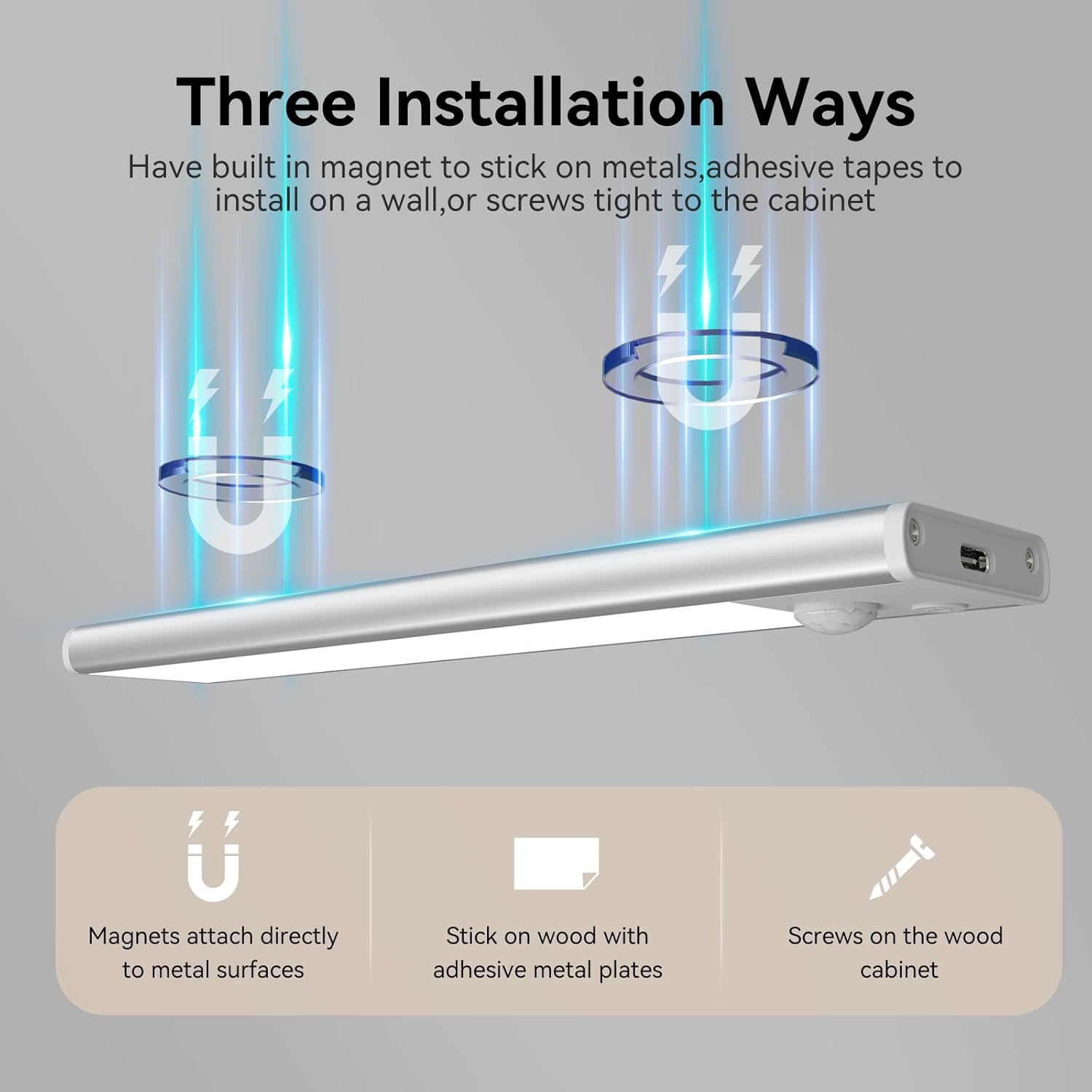 Under Cabinet Lighting, LED Magnetic Motion Activated Under Cabinet Lights, Rechargeable Closet Lights 2500mAh Battery Operated, Wireless Dimmable Under Counter Lights for Kitchen,Hallway 5 Pack