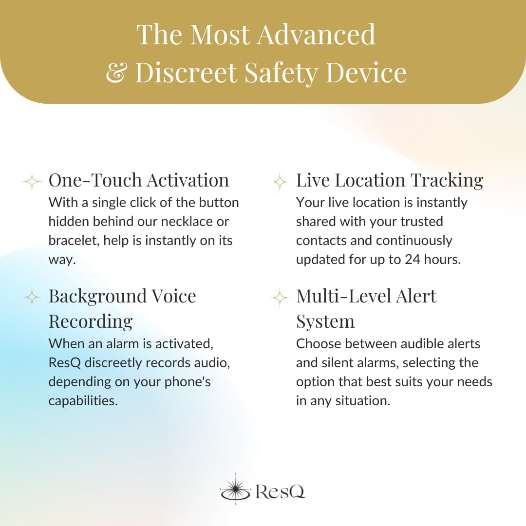 ResQ Jewelry, Shakti Smart Bluetooth Safety Necklace, Discreet Wearable Safety Device - GPS Location Tracking, Audio Recording, One Touch Activation