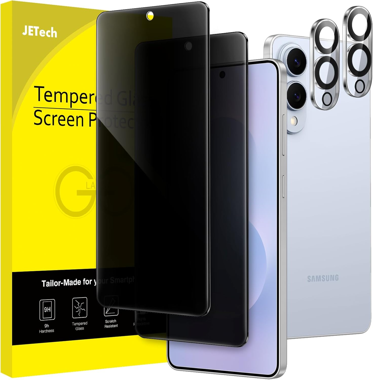JETech Privacy Screen Protector for Samsung Galaxy S25 Edge with Camera Lens Protector, Anti-Spy Tempered Glass Film, Fingerprint ID Compatible, 2-Pack Each