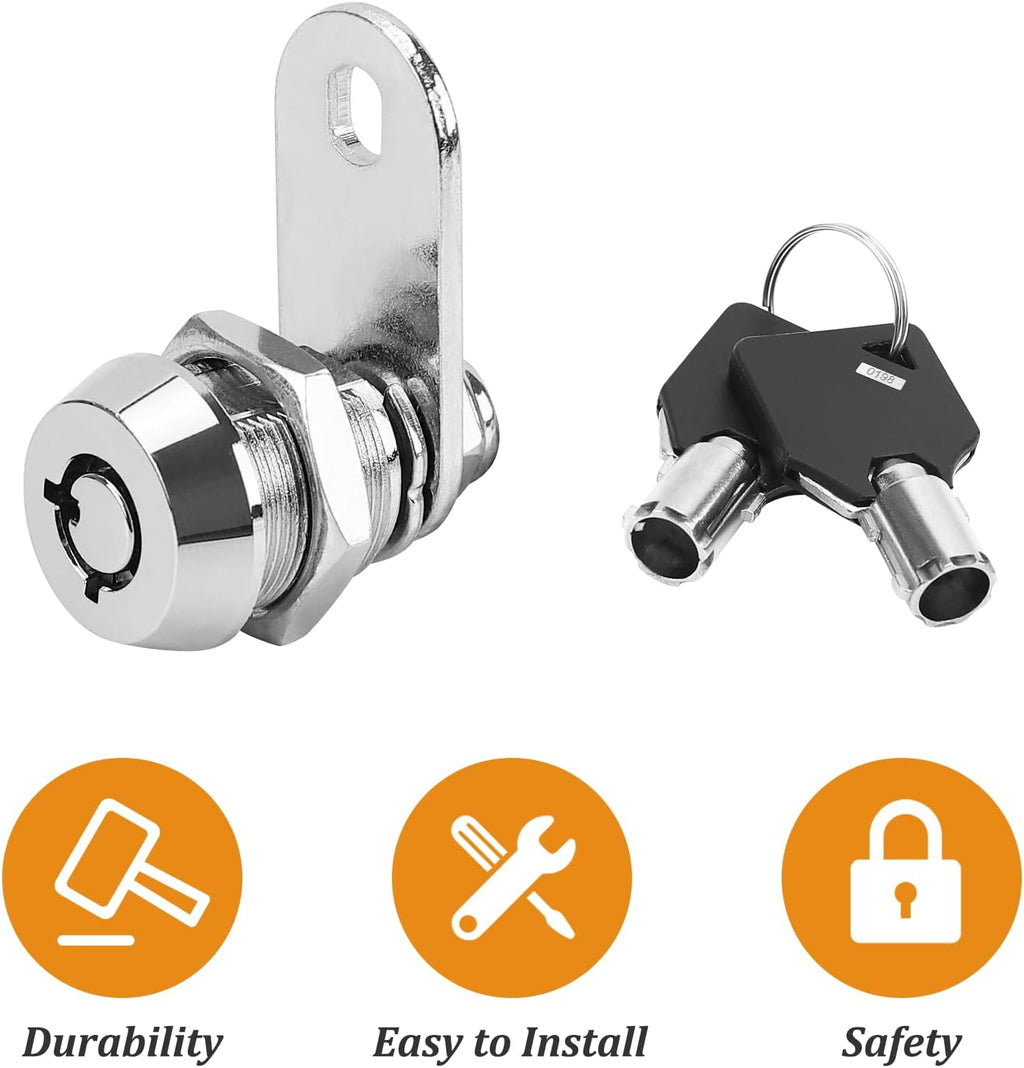 2 Pack Tubular Cam Locks, Cabinet Locks with 7/8'' Cylinder, Atom Lock for Arcade Machine, Gumball Machine, Cash Door, Tool Box, Chrome Finish and Keyed Alike (7/8 Inch 90°)