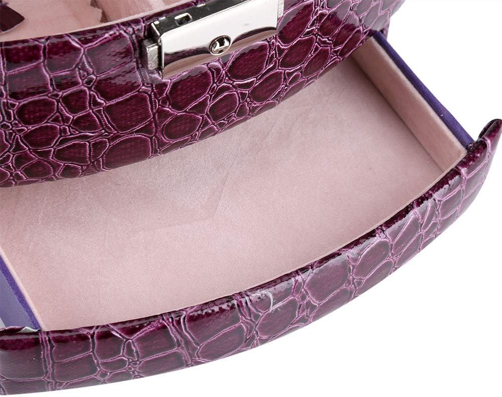 Portable Jewelry Box Organizer, Multi Layer Storage Case for Rings Earrings Necklaces, Purple PU Leather Jewelry Organizer with Mirror, 3 Drawers Travel Jewelry Box for Women Girls