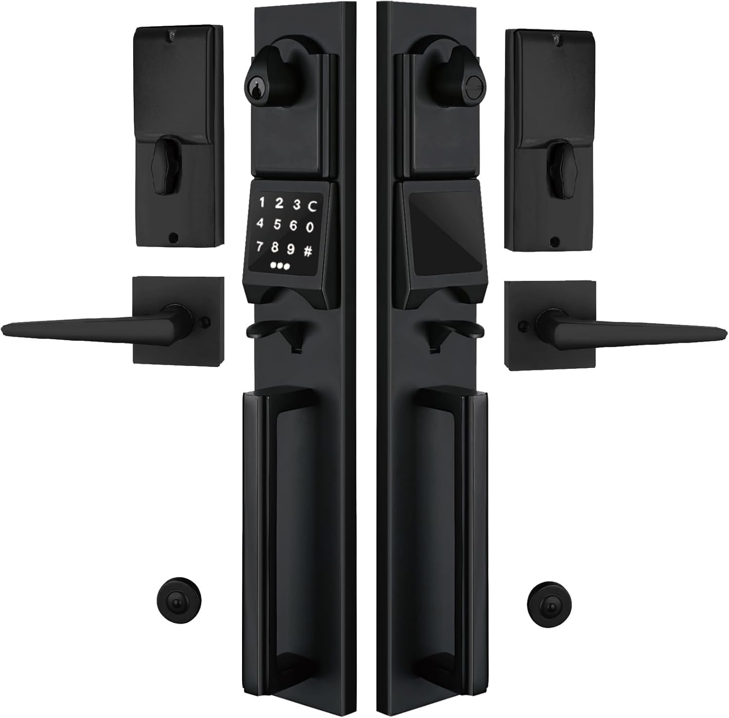 NEWBANG Left-Handed Matte Black Electronic Smart Handleset with Keypad Lock for Double Front Door（Keys Reserved）,MDHST2016DB-E-SET-LH