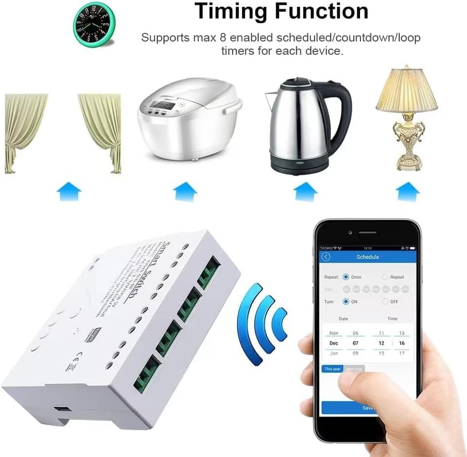 Tuya 4 Channel Updated USB 5V/DC/AC 7-32V, Momentary Inching Self-Locking Relay Module,Tuya App Remote Control,WiFi RF Bluetooth Switch Module,Dry Contact,Compatible with Alexa Goolge Home