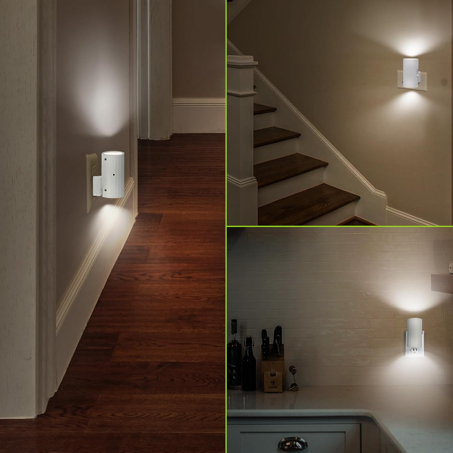 Modern Led Night Lights - Sensor Dusk To Dawn, 5000K Daylight White, Dimmable 0-100 LM, 2 Pack for Bathroom, Bedroom, Kitchen, Toilet, Hallway