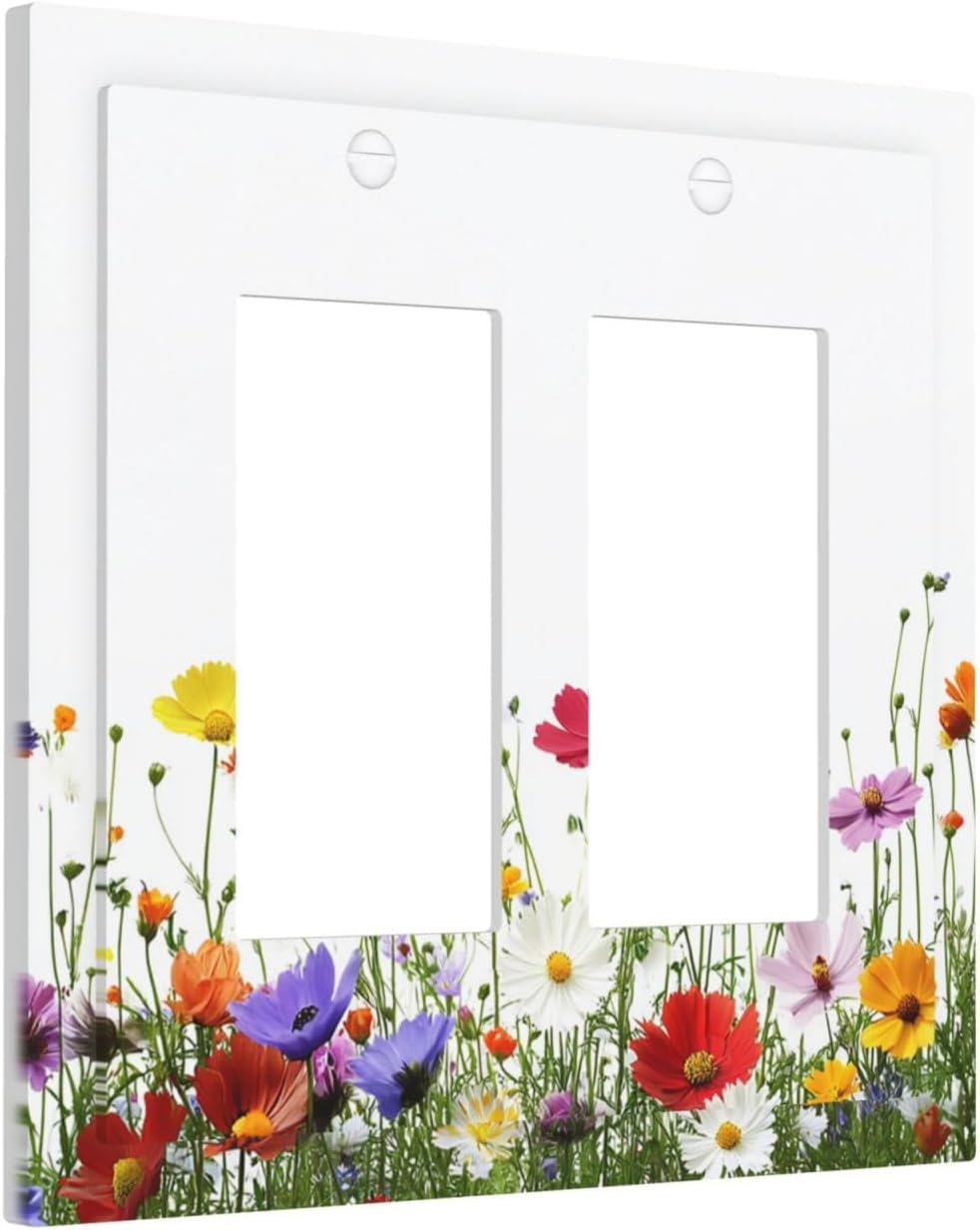 Decorative Outlet Covers Colorful Wildflowers Plant Floral Daisy 2 Gang Double Gfci Rocker Electrical Wall Panels Light Switch Cover Plate For Bed Room Living Room Decor